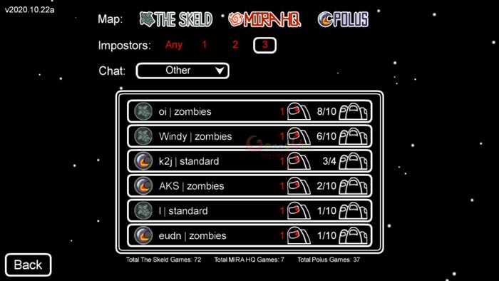 List danh sách các server Among Us Zombie