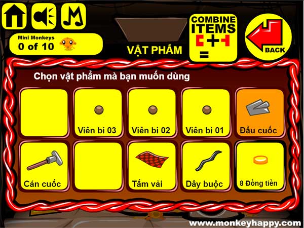 Các vật phẩm thu thập được