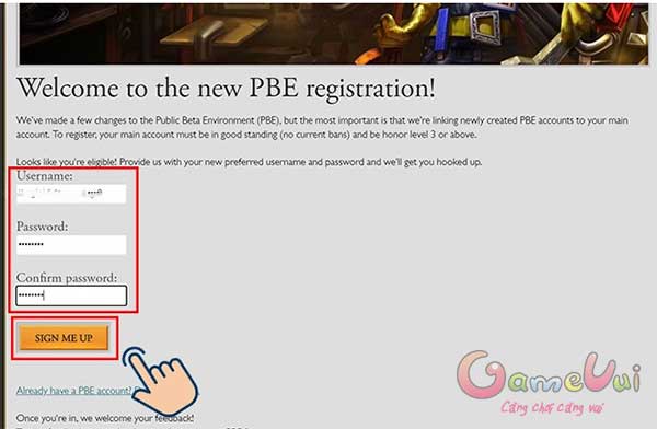 Tạo tài khoản PBE