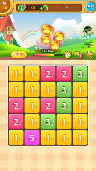 Ghép các ô số giống nhau để tấn công Pokemon