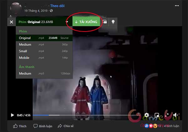 Tải video Facebook bằng Cốc Cốc