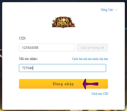 Nhập mã để đăng nhập tài khoản game