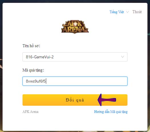 Nhập mã giftcode và đổi quà