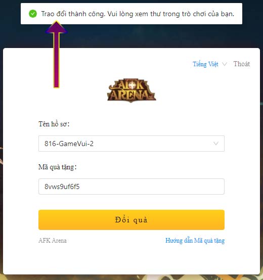 Nhận thưởng thành công