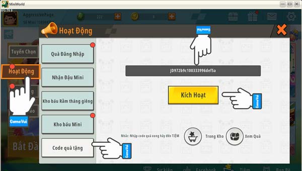 Tìm đến phần Code quà tặng và nhập mã