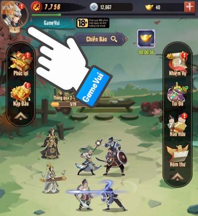 Bấm vào biểu tượng avatar nhân vật