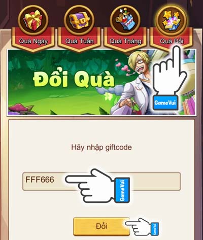 Nhâp mã code vào ô