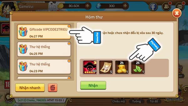 Nhận thưởng code Hải tặc Đại chiến