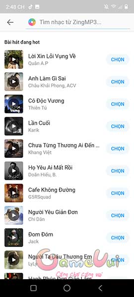 Danh sách nhạc hot