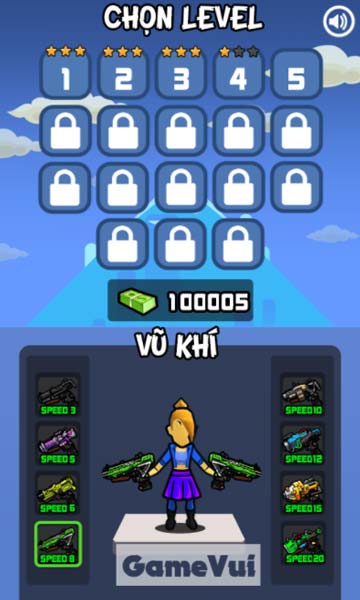 Chọn level, mua và nâng cấp sức mạnh