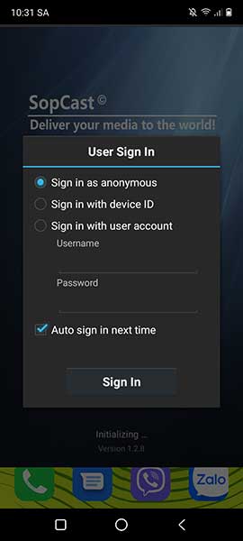 Đăng nhập tài khoản Sopcast