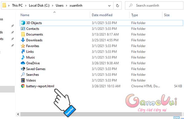 Tìm file batteryreport.html