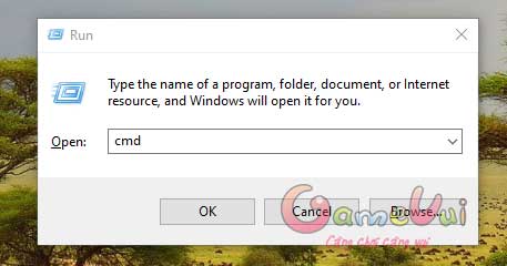 Nhập cmd vào hộp thoại Run