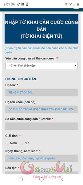 Tờ khai CCCD