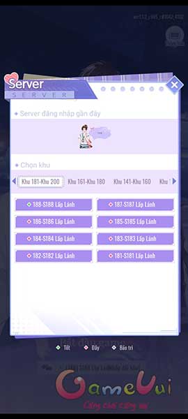 Chọn server chơi game