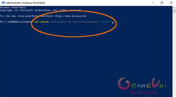 Nhập lệnh vào Powershell