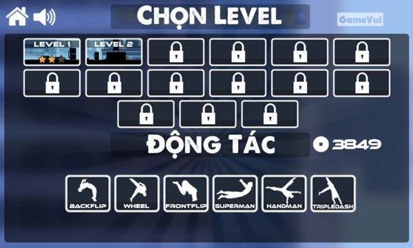 Các mốc level thử thách và động tác cần mở khóa