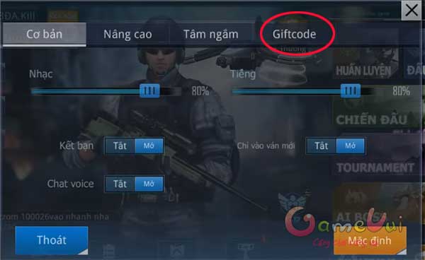 Chuyển sang tab giftcode