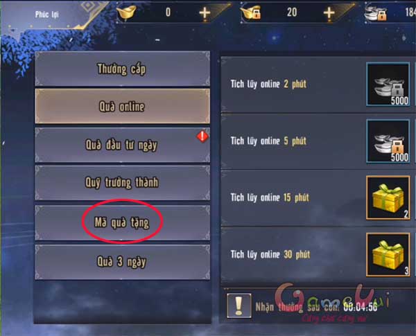 Chọn mã quà tặng