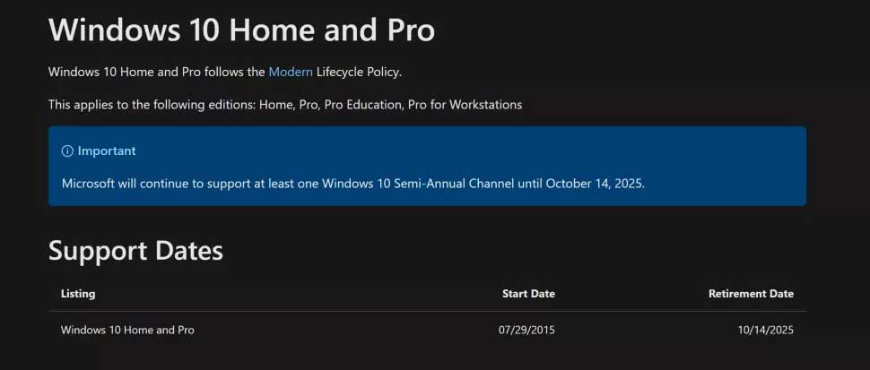 Windows 10 sẽ ngừng hỗ trợ năm 2025
