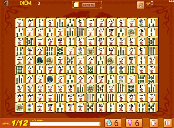 Ghép những cặp quân mạt chược giống nhau theo chiều dọc, ngang