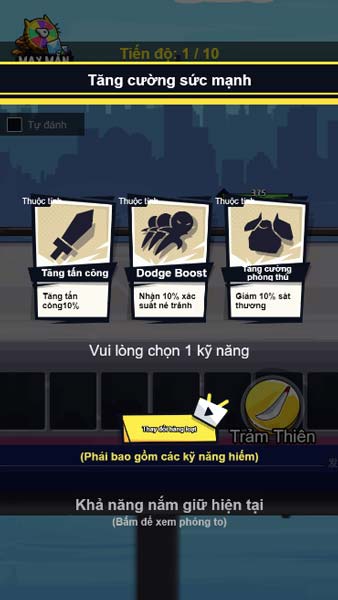 Chọn vật phẩm tăng sức mạnh trong lúc chiến đấu