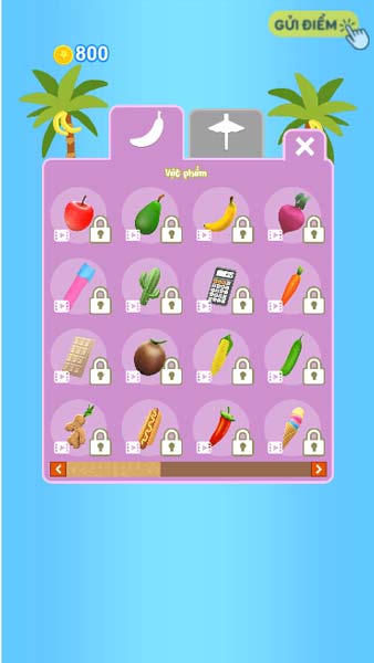 Các vật phẩm như hoa quả, hình bàn tay, máy ép...
