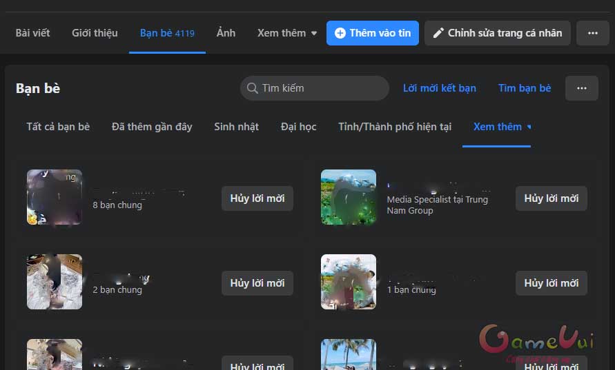 Danh sách những người mà bạn đang theo dõi