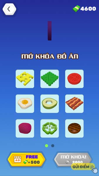 Mở khóa các loại thức ăn trong Shop cửa hàng