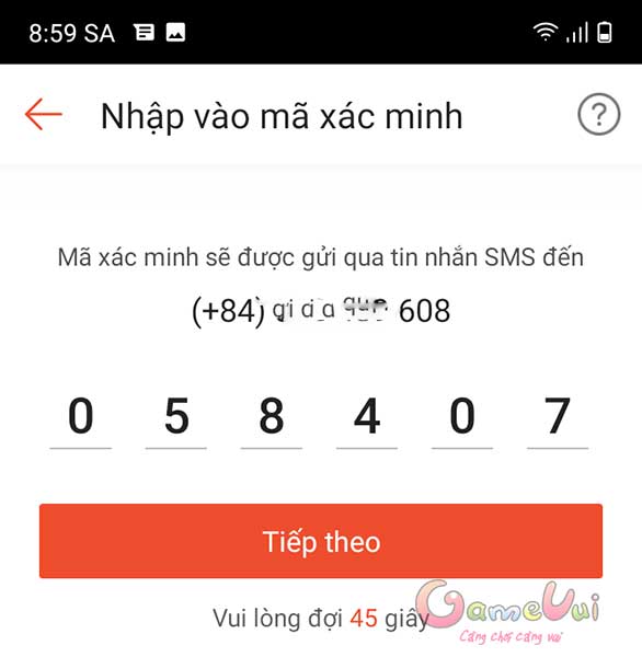 Nhập mã xác minh