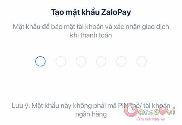 Tạo mật khẩu Zalopay