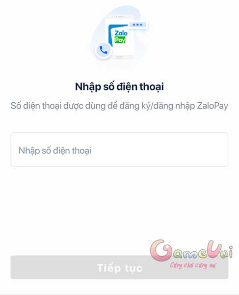 Nhập số điện thoại đăng ký Zalopay