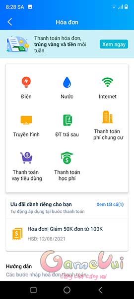 Chọn dịch vụ cần thanh toán