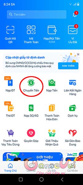 Chọn chuyển tiền