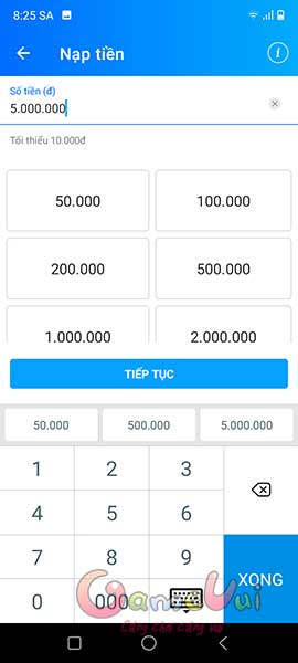 Nhập số tiền muốn nạp