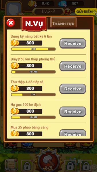 Danh sách nhiệm vụ và thành tích