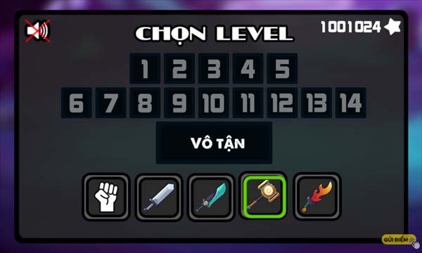 Chọn thử thách level và vũ khí