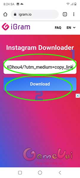 Dán địa chỉ bức ảnh Instagram lên trang igram