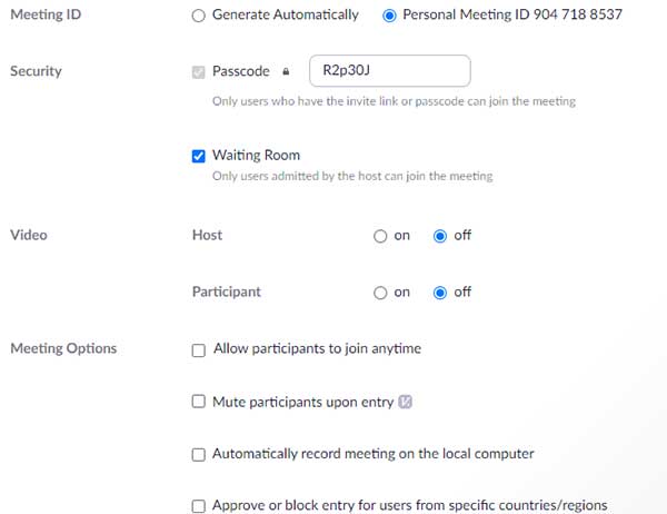 Điền thông tin phòng học online