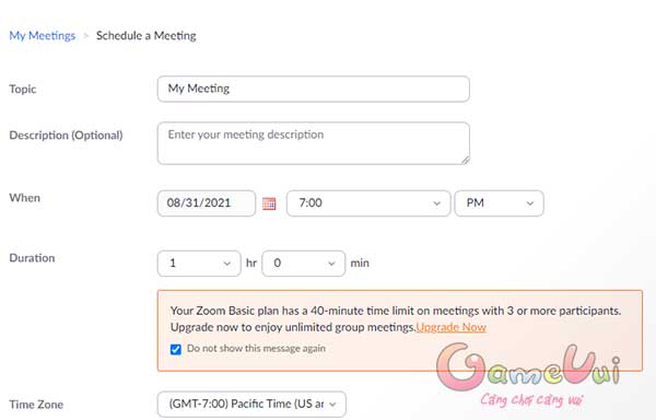 Điền thông tin phòng học online