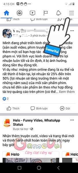 Chạm vào 3 dấu gạch ngang