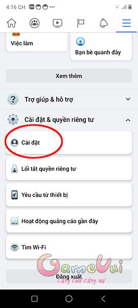 Chọn Cài đặt