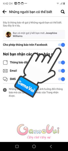 Cho phép thông báo trên Facebook