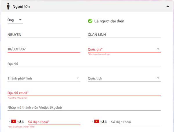 Điền thông tin cá nhân