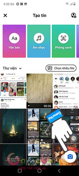 Chạm vào máy ảnh màu xanh