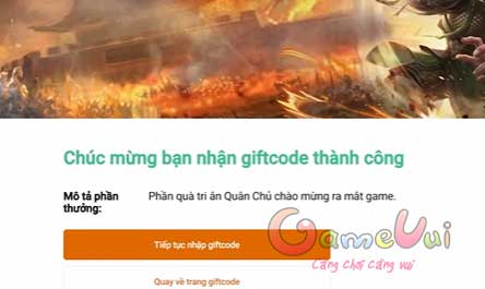 Nhận giftcode thành công