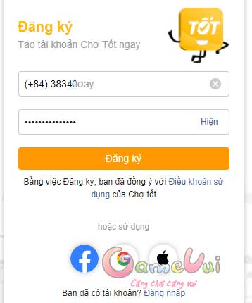 Nhập số điện thoại và mật khẩu