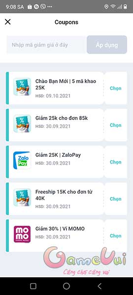 Nhập mã giảm giá