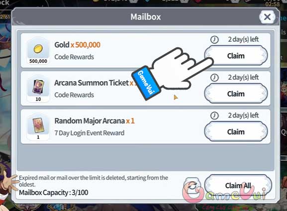 Ấn Claim để nhận quà