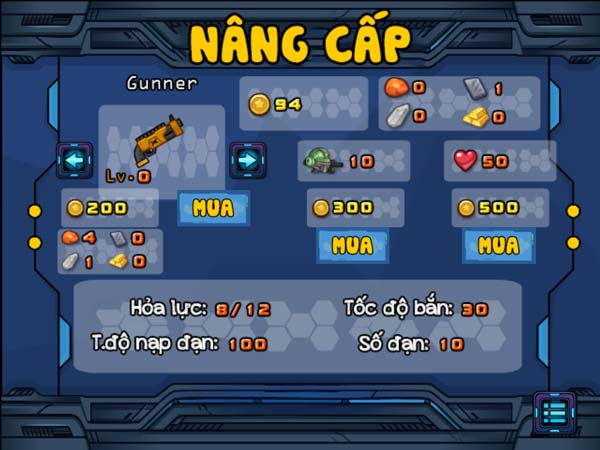 Tính năng nâng cấp vũ khí trong Shop